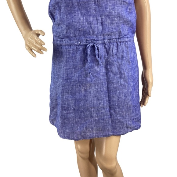 Joie Diega Linen Drawstring Tank Dress Plaza Blue XXS - Picture 3 of 7